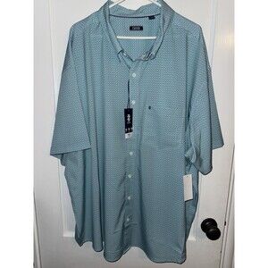NWT Izod Mens 4XB Blue Geometric Print Breeze Short Sleeve Button Down Shirt